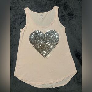 New York & Company light pink tank top with ombré heart shaped sequins XS